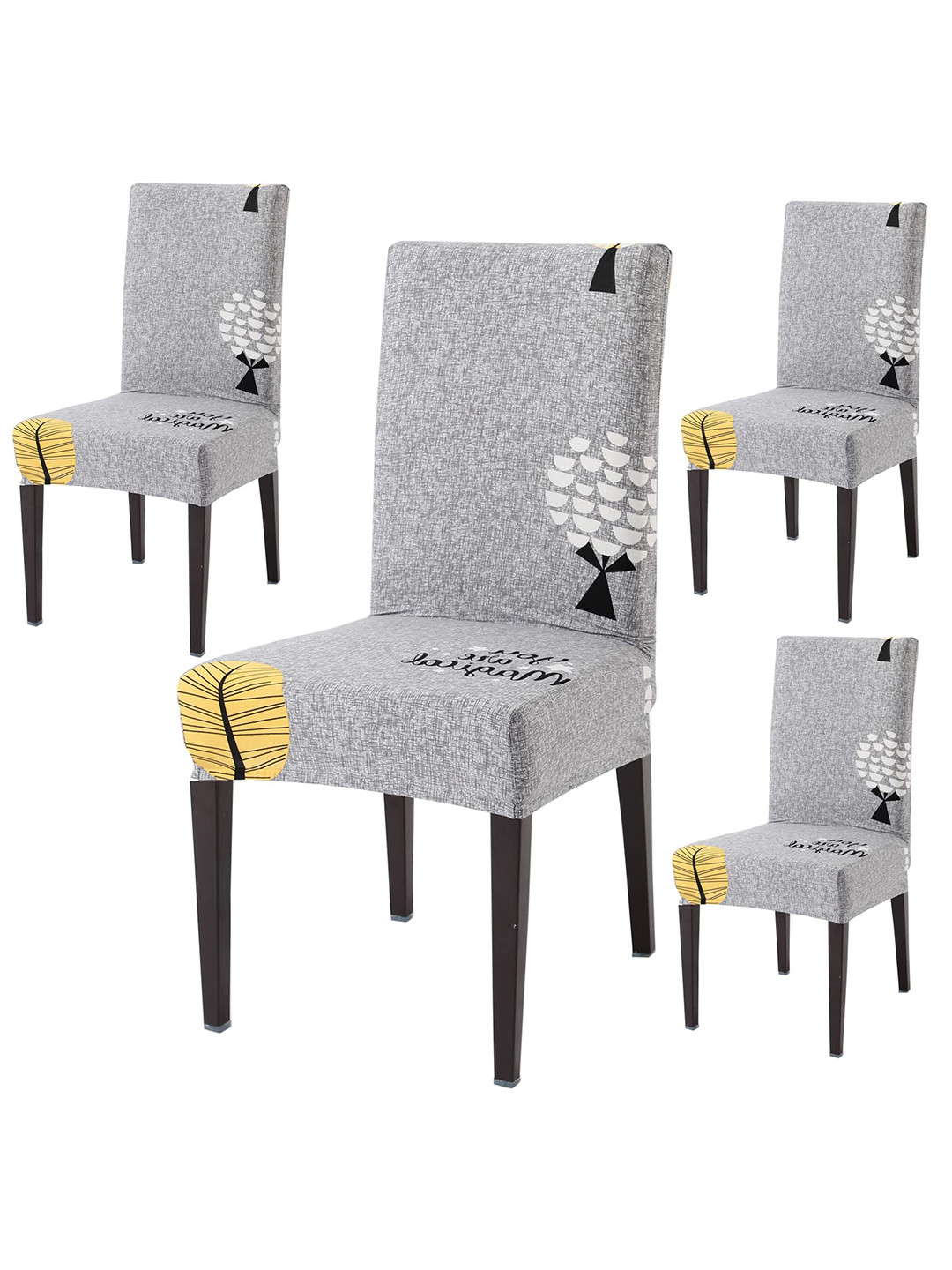 HOKIPO 4 Pieces Grey Printed Stretchable Dining Chair Covers