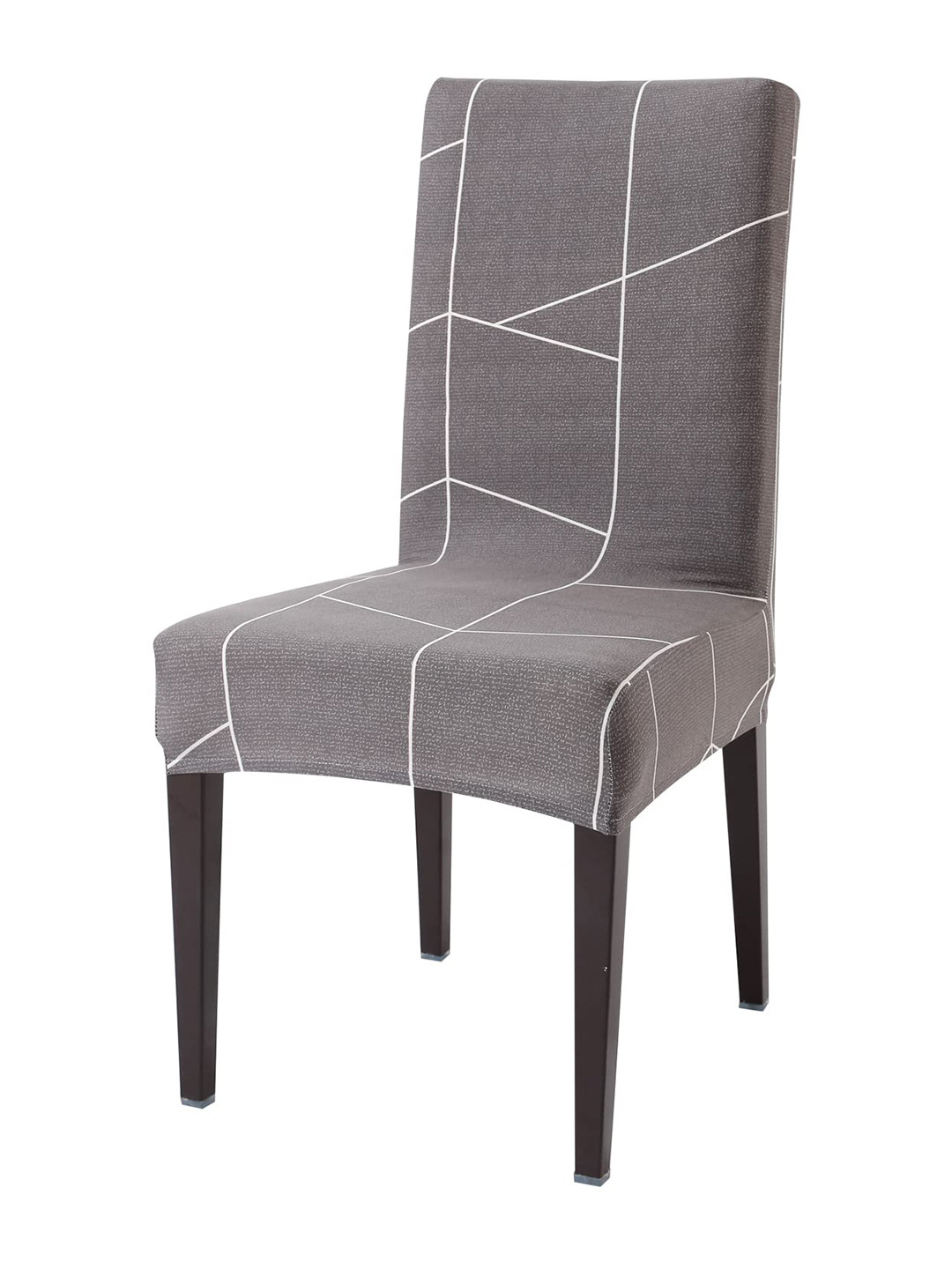 HOKIPO Grey & White Abstarct Printed Stretchable Chair Cover
