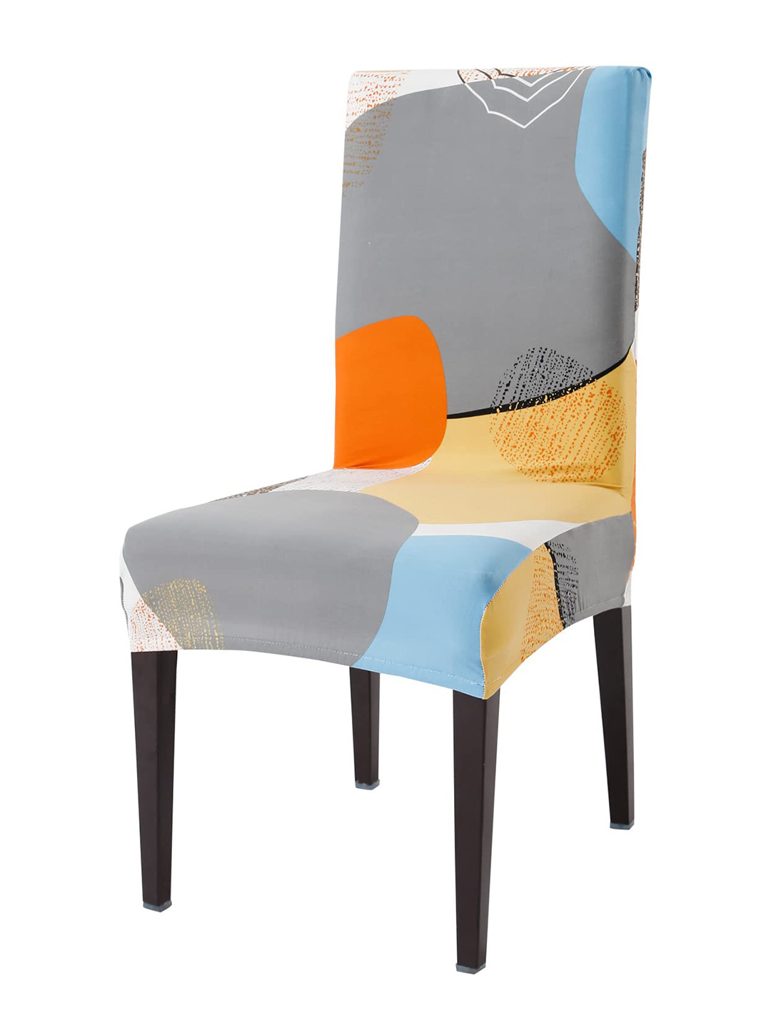 HOKIPO Grey & Blue Printed Stretchable Dining Chair Cover