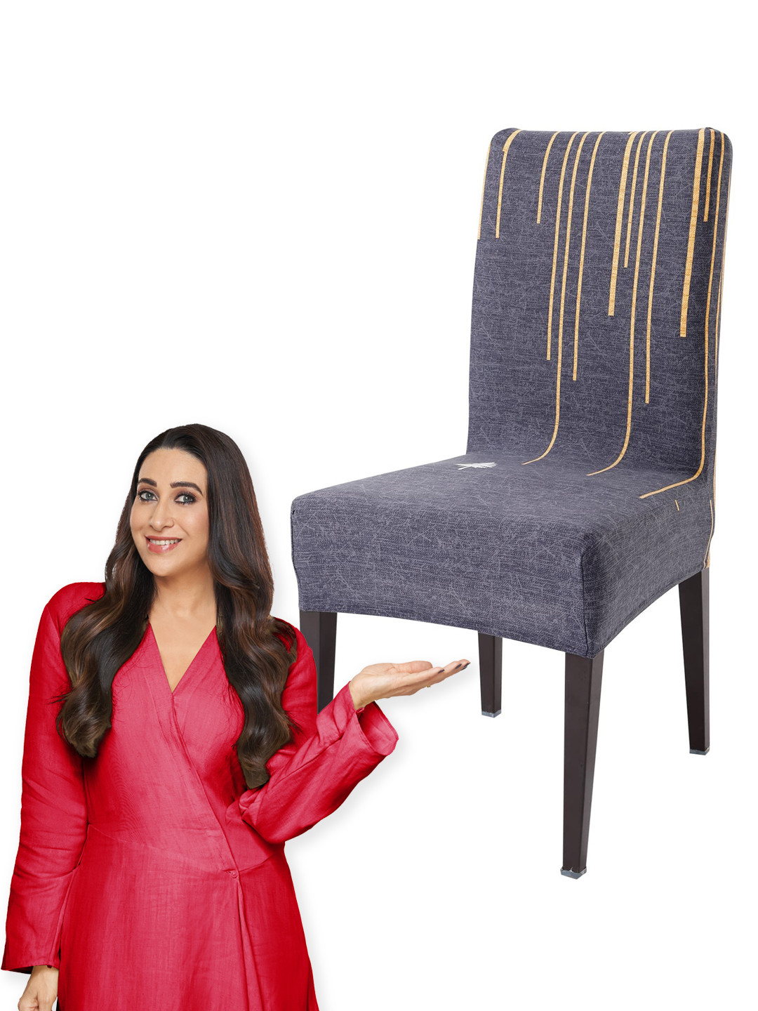 HOKIPO Grey & Beige Striped Stretchable Chair Cover