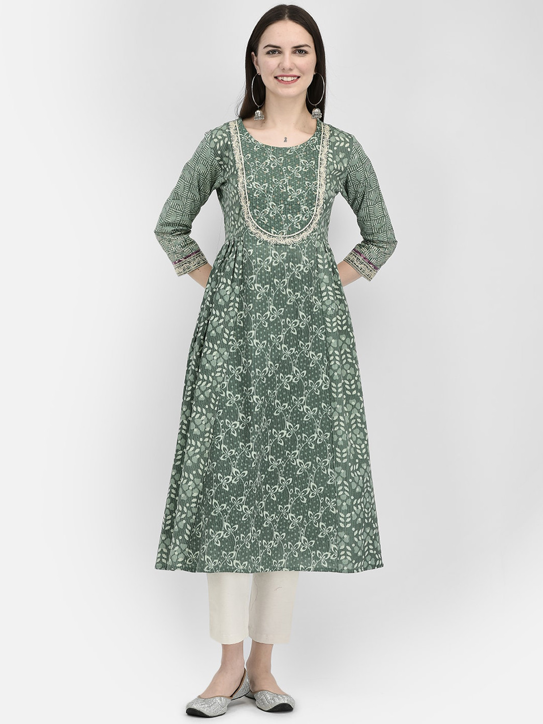Span Ehnic Motifs Printed Cotton A-Line Kurta