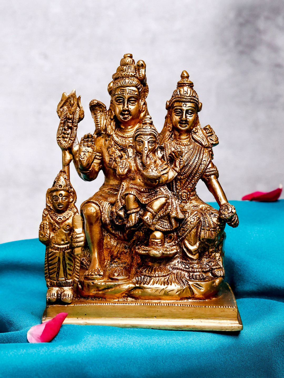 The Advitya Shiv Parivar Gold Brass Metallic Prayer Room Small Showpiece - 5.9 Inches