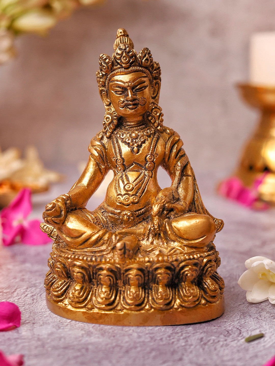 The Advitya Sitting Lord Kuber Gold Brass Metallic Prayer Room Small Showpiece - 4.4 Inches