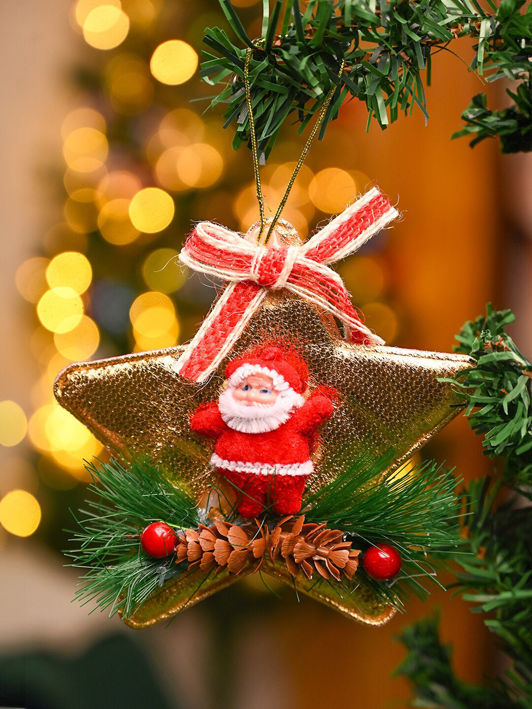 MARKET99 Red & White 2 Pieces Santa Star Tree Ornaments Christmas Decor