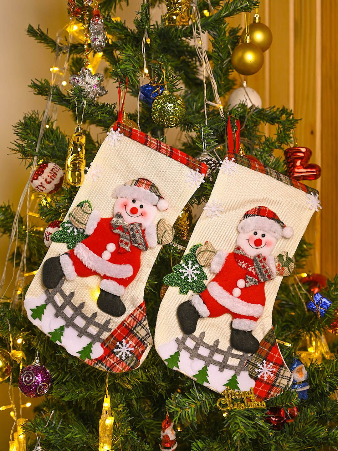 MARKET99 Red & White 2 Pieces X-Mas Stocking Christmas Decor