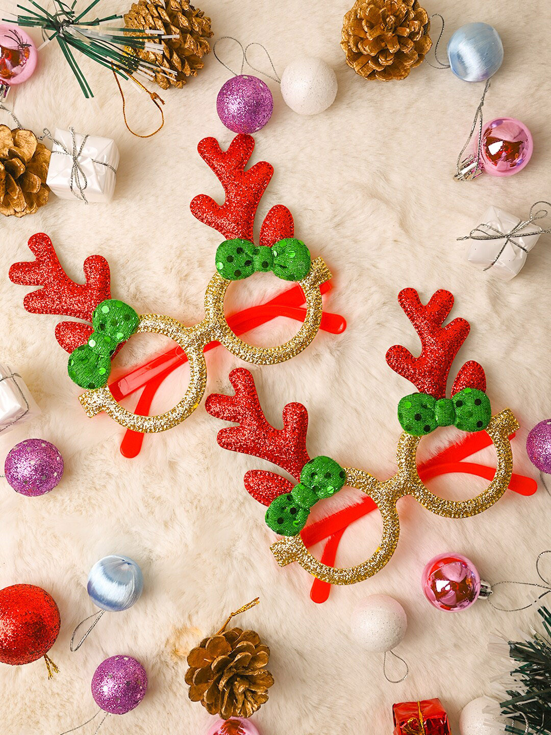 MARKET99 Red & Green 2 Pieces Christmas Theme Party Spectacles Christmas Decor