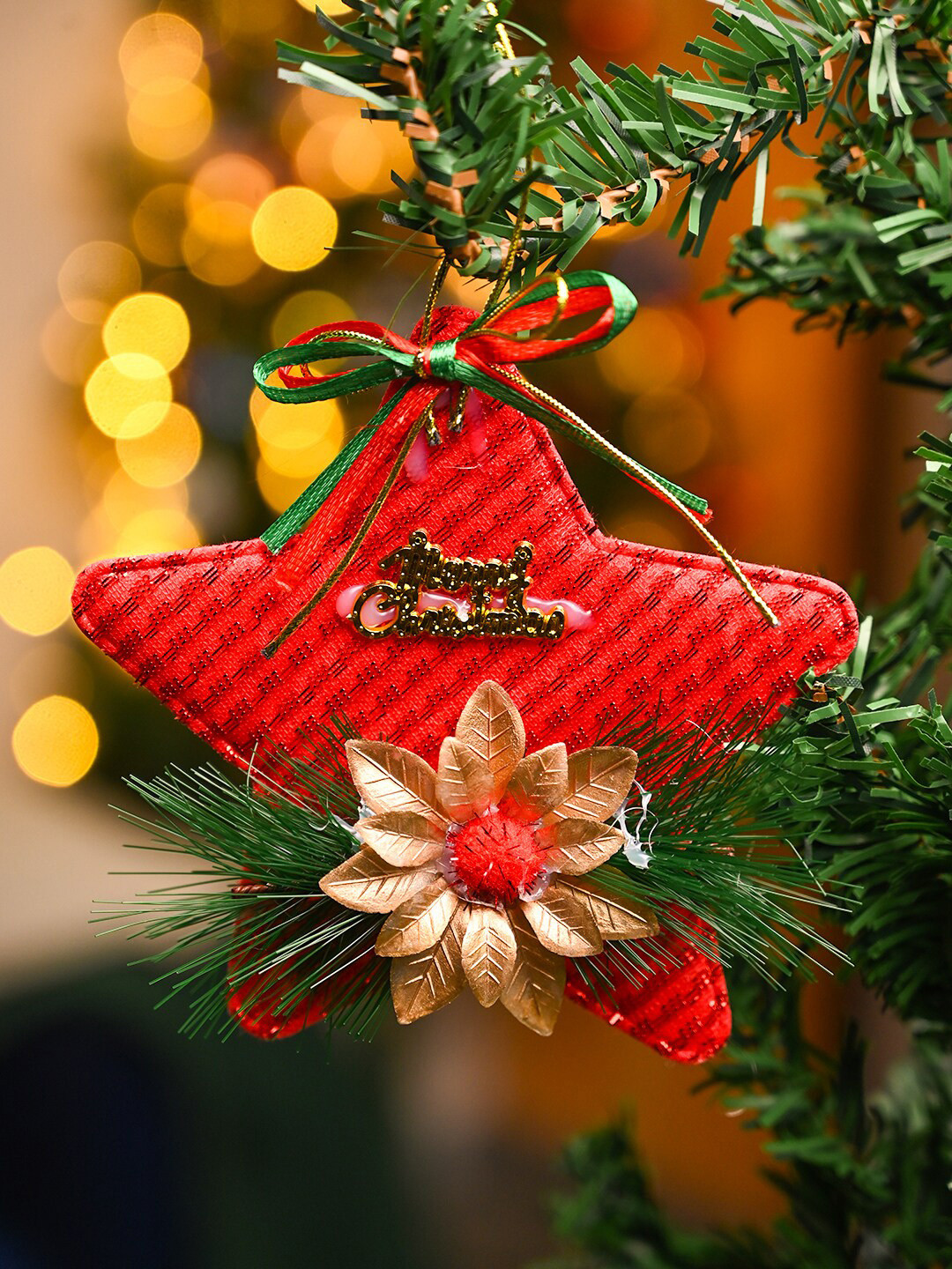 MARKET99 Red & Beige 2 Pieces Star Hanging Tree Ornaments Christmas Decor