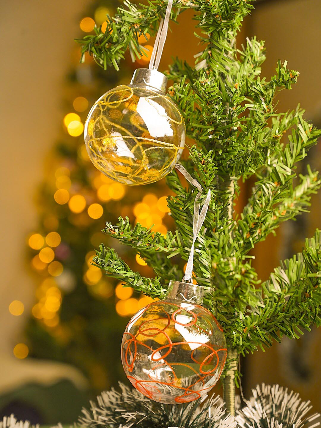 MARKET99 Transparent 2 Pieces Balls Tree Ornaments Christmas Decor