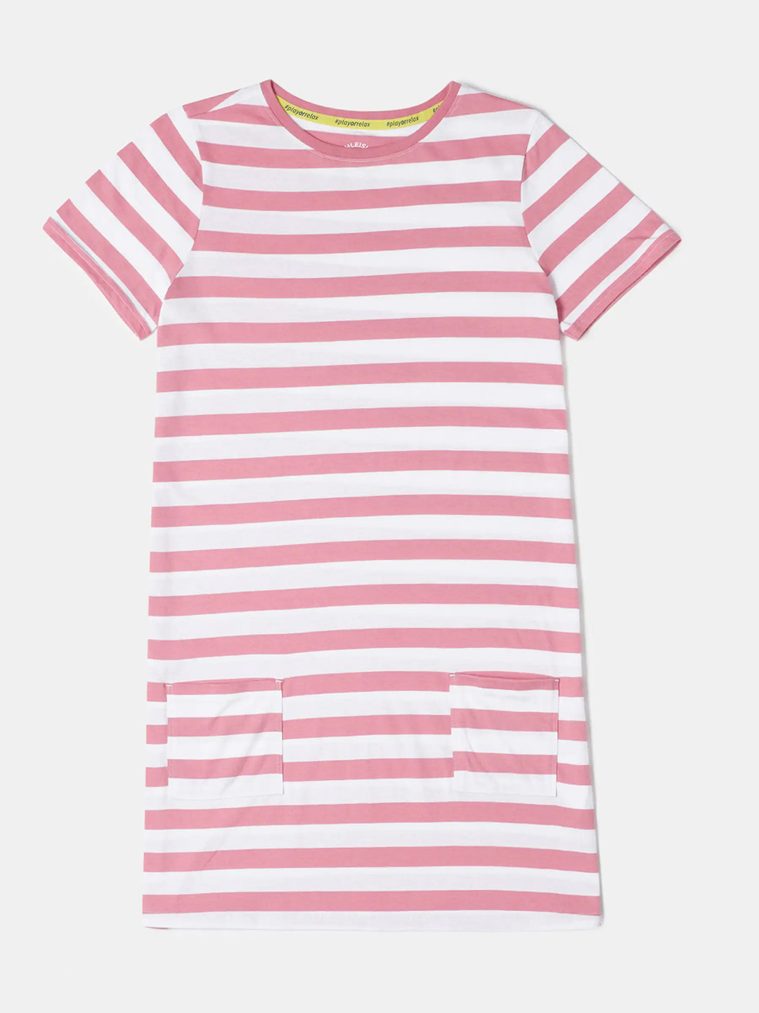 Jockey Girls Super Combed Cotton Striped Relaxed Fit Round Neck Knee Length Dress-AG72