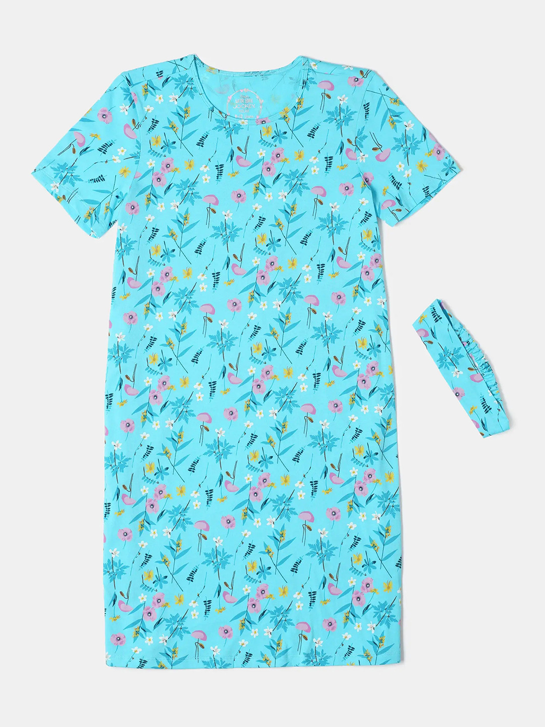 Jockey Girls Super Combed Cotton Printed Relaxed Fit Dress with Matching Headband-RG18