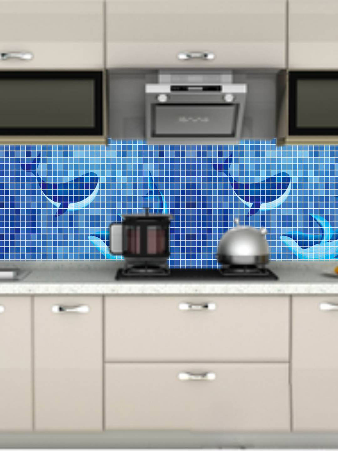 Jaamso Royals Dark Blue Small Square With Dolphine Design Kitchen Wallpaper