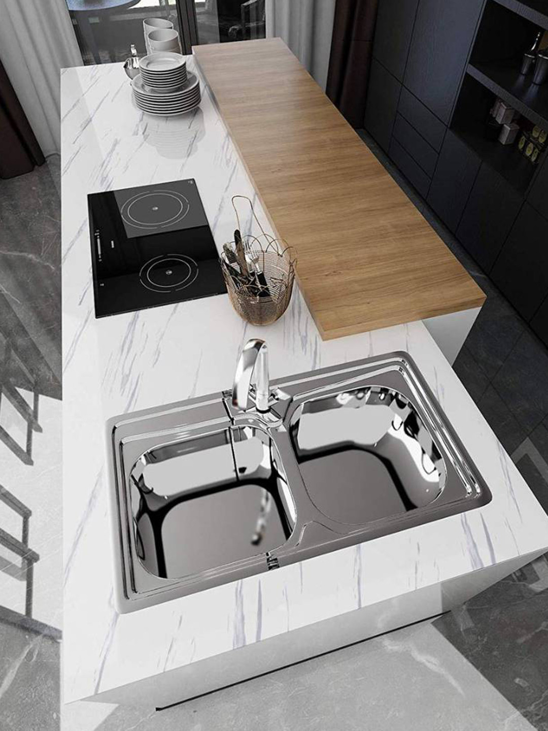 Jaamso Royals White Wire Marble Glossy Granite Peel & Stick Self Adhesive Wallpaper