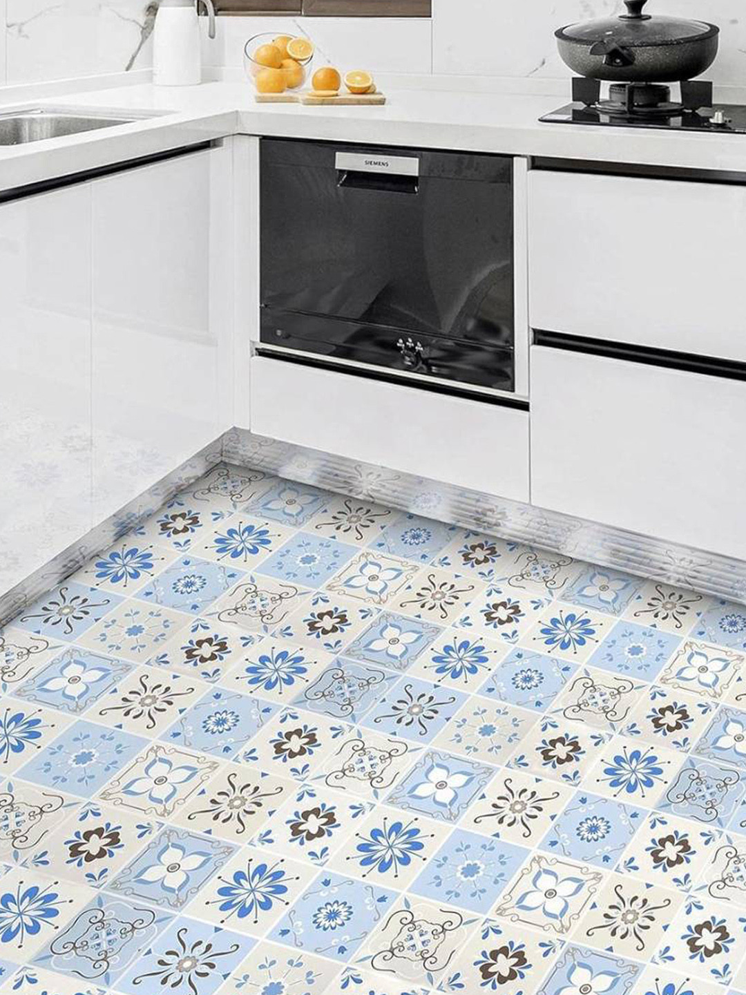 Jaamso Royals White Mosaic Design Kitchen Floor Sticker