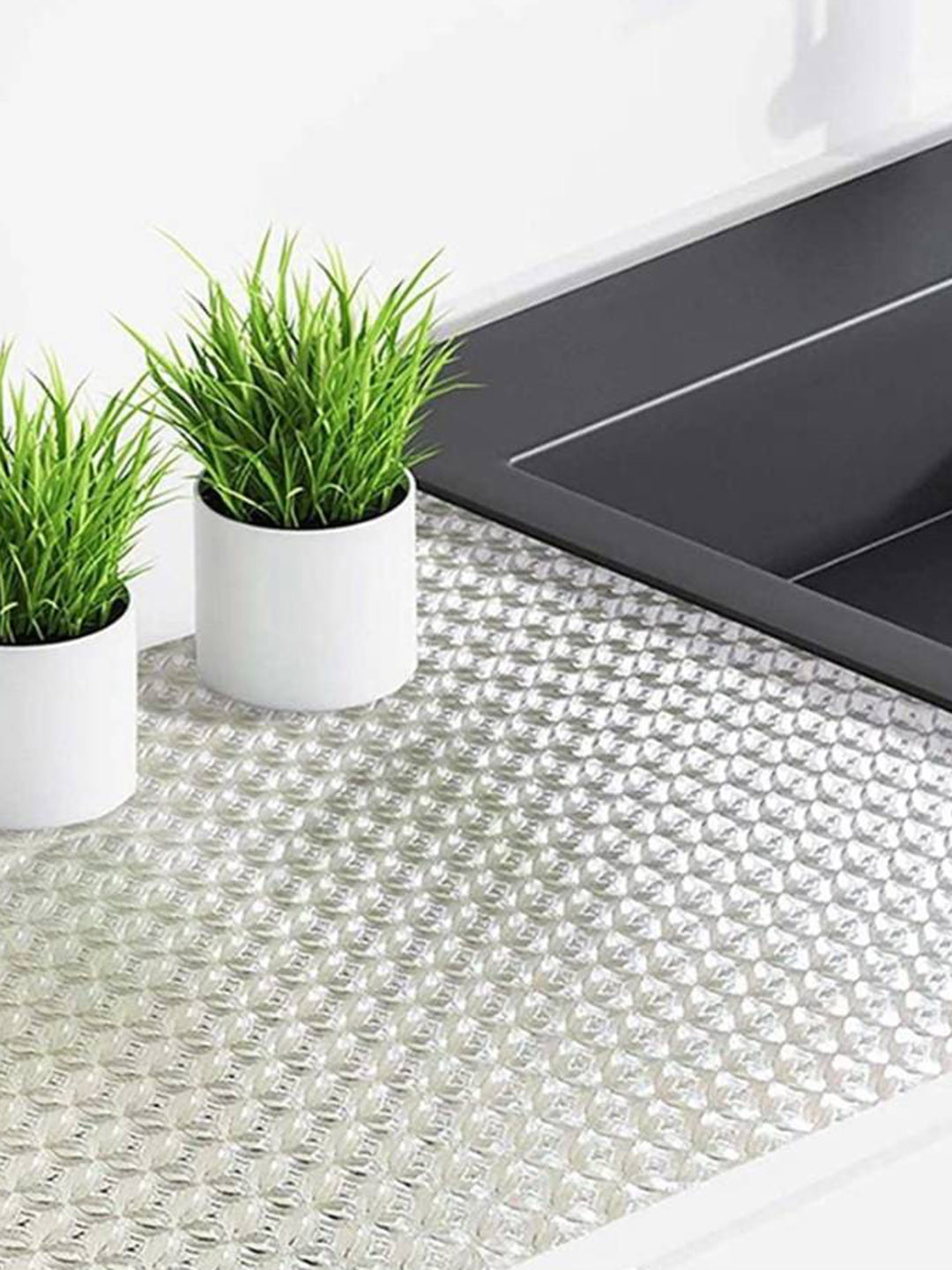 Jaamso Royals Silver Toned Square Design Oil Proof Self Adhesive Wallpaper