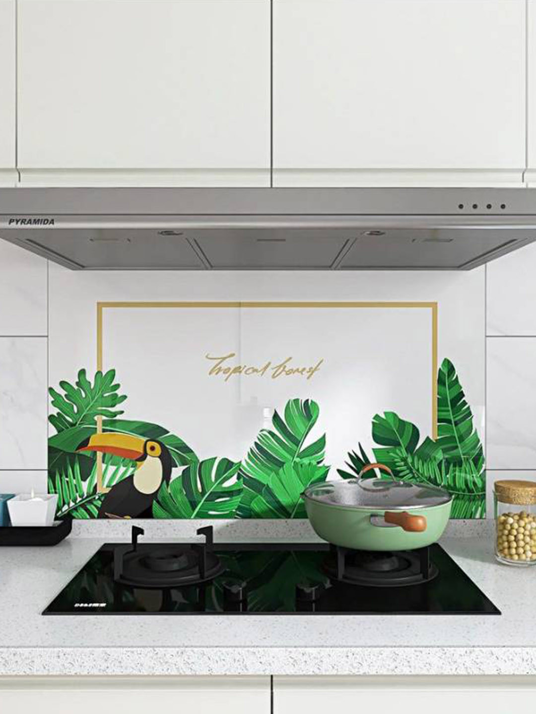 Jaamso Royals Green Leaves Oil Proof Rust Proof Kitchen Wallpaper