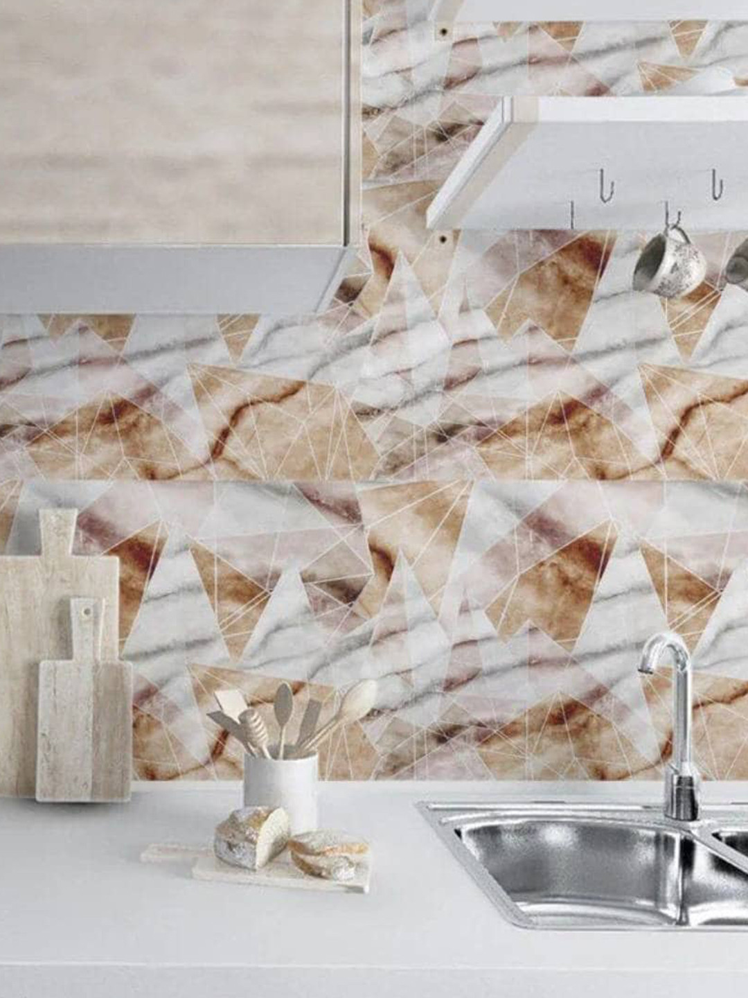 Jaamso Royals White and Brown Marble Design Vinyl Self Adhesive Wallpaper
