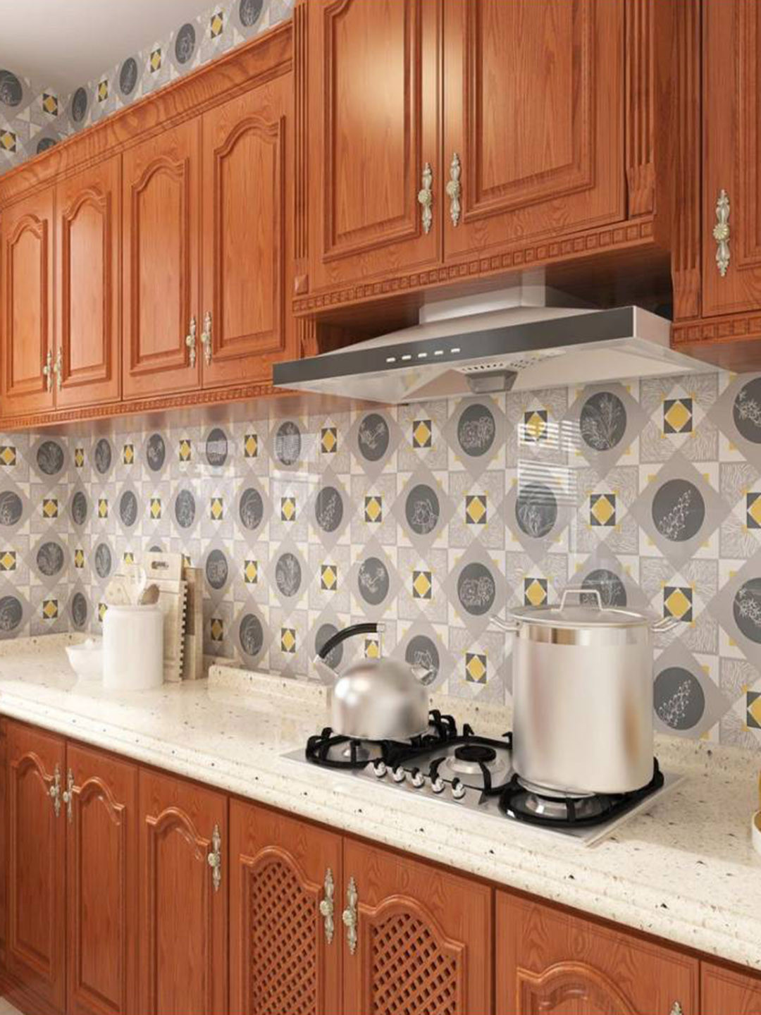 Jaamso Royals Grey Round and Square Design Kitchen Wallpaper