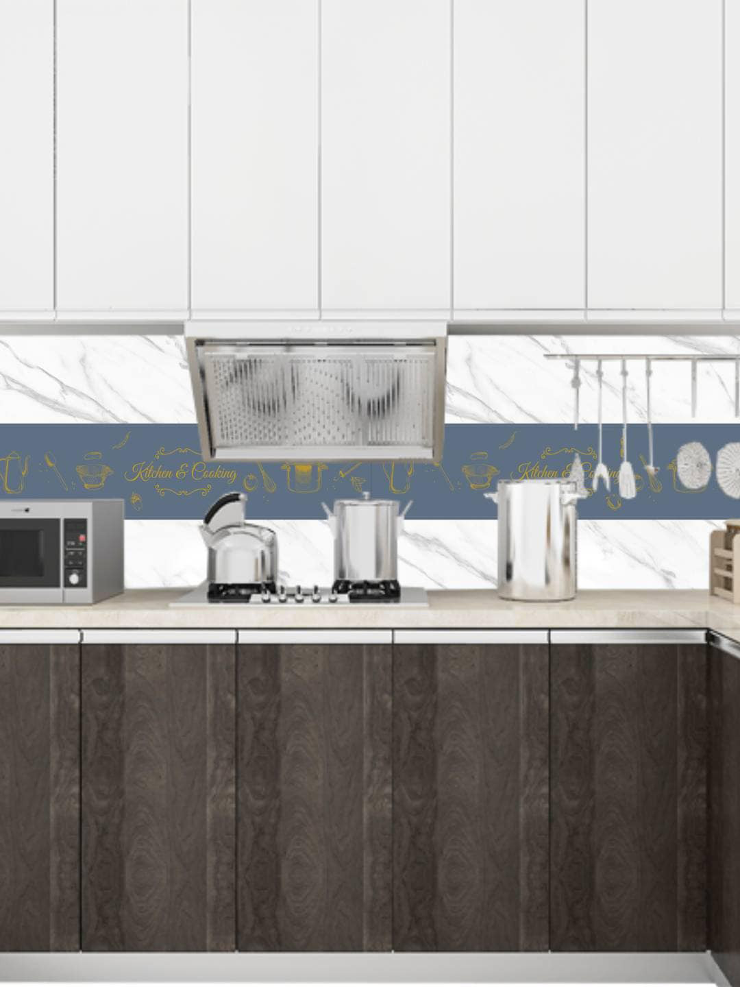 Jaamso Royals White & Grey Kitchen & Cooking Design Oil Proof Rust Proof Kitchen Wallpaper