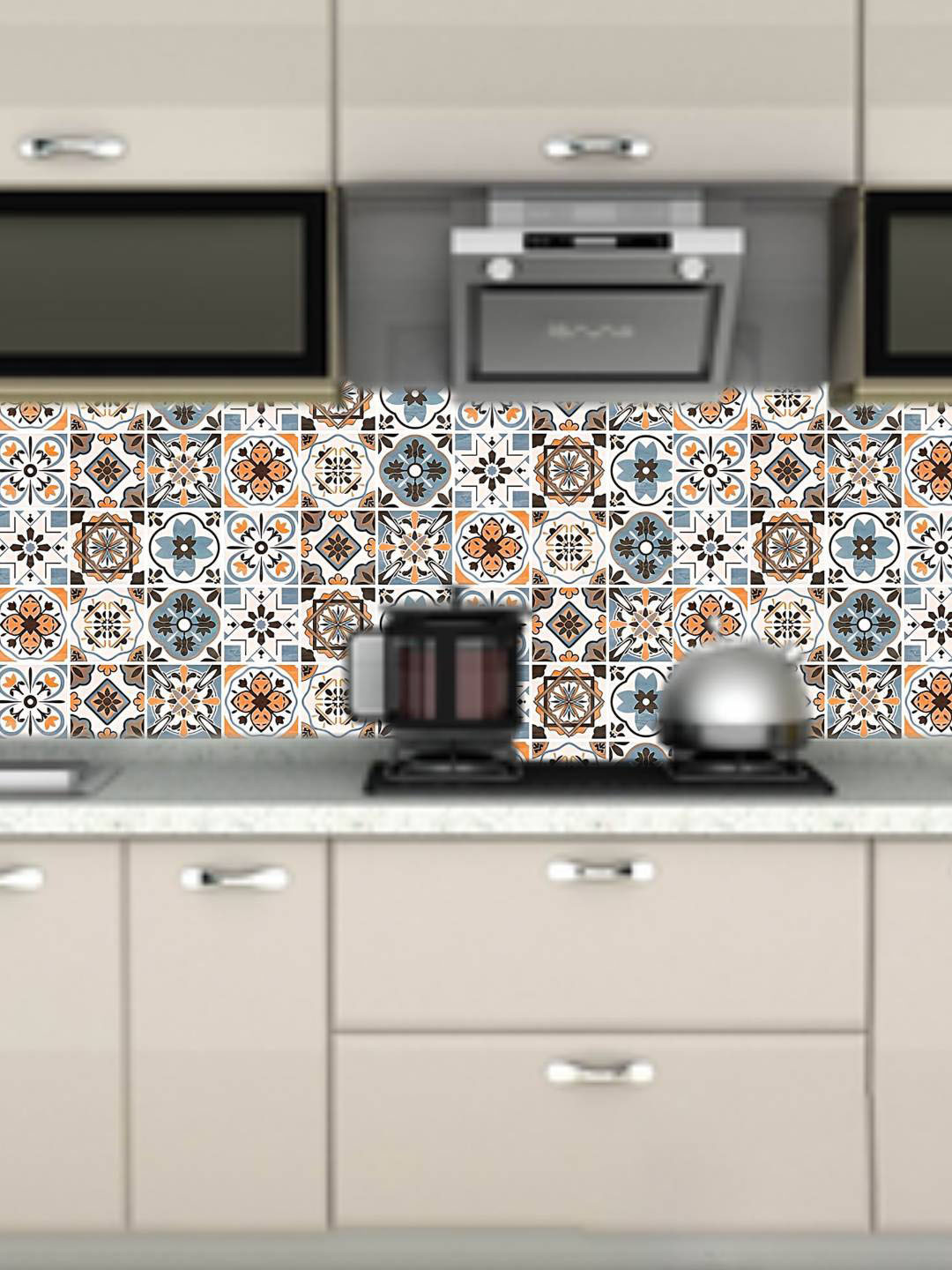 Jaamso Royals White & Orange Hexagon Art Design Self Adhesive Wallpaper