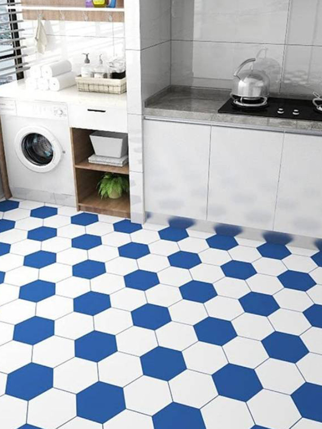 Jaamso Royals Blue Mosaic Design Self Adhesive Floor Sticker Wallpaper