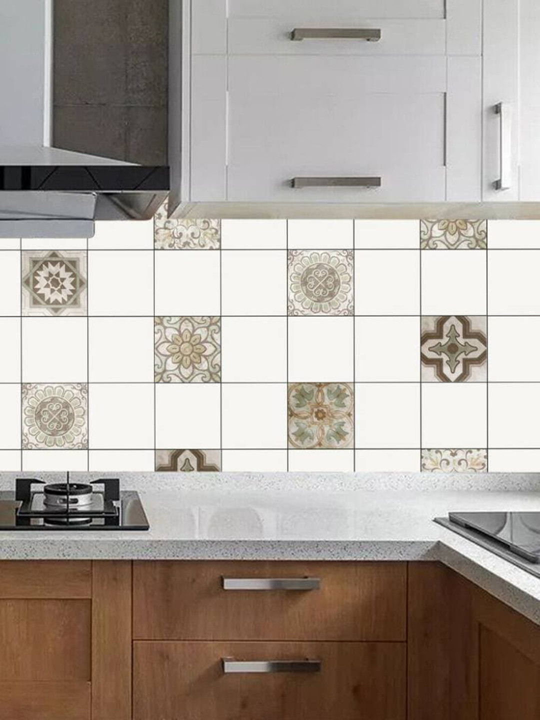 Jaamso Royals White & Brown Kitchen Self Adhesive Decorative Floor Sticker Wallpaper