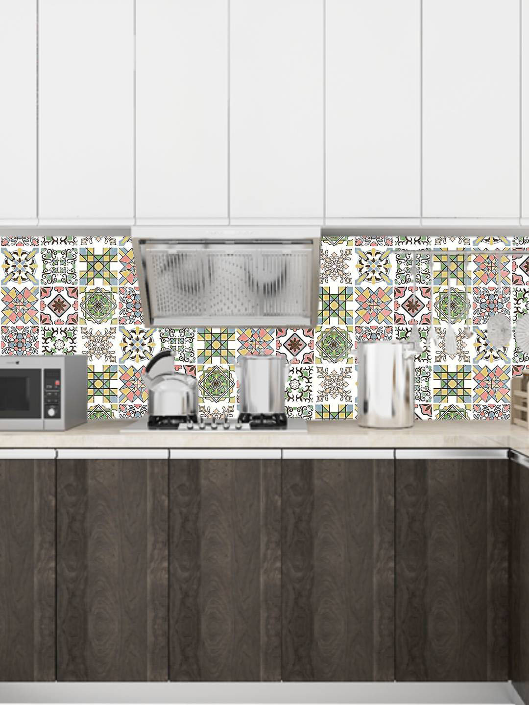 Jaamso Royals White & Green Hexagun Art Design Peel & Stick Self Adhesive Wallpaper