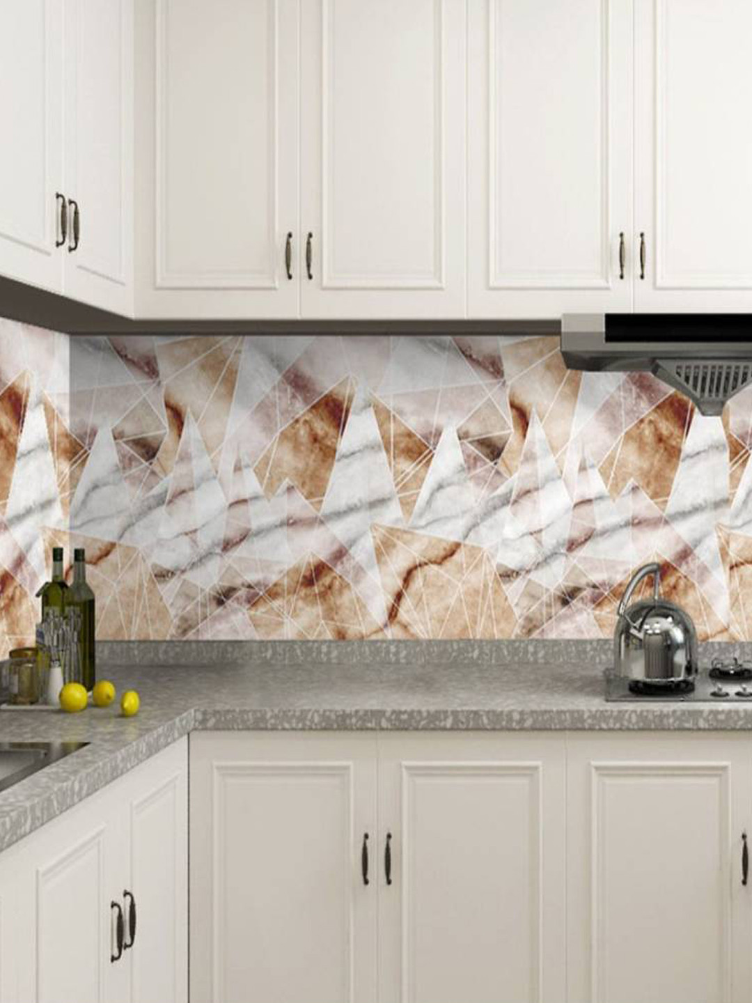 Jaamso Royals White & Brown Marbel Design Kitchen Wallpaper