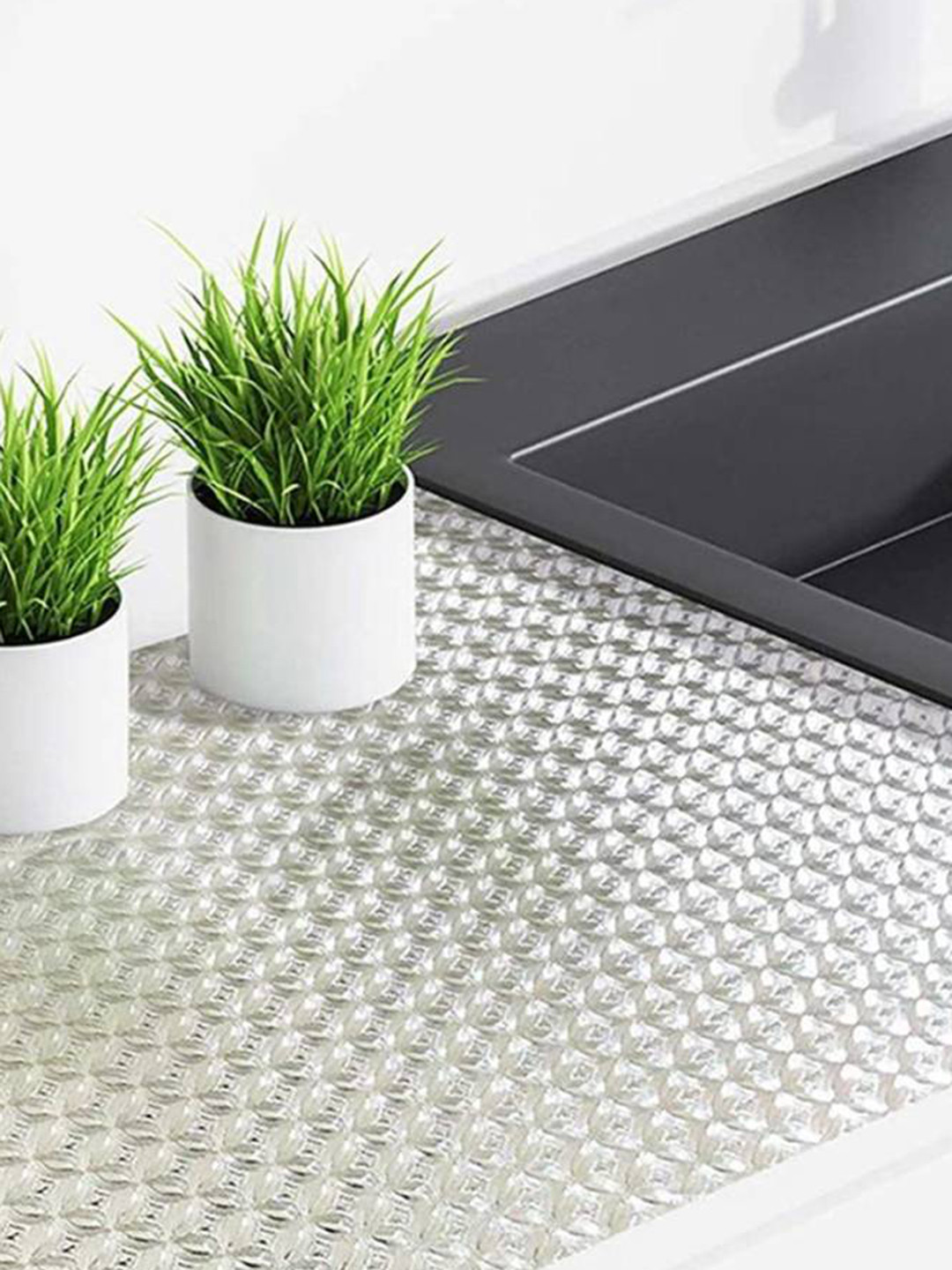 Jaamso Royals Silver Toned Small Square Design Vinyl Oil Proof Wallpaper