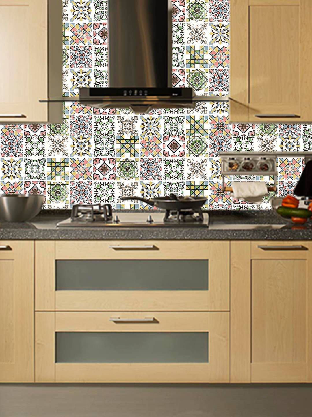 Jaamso Royals White & Green Hexagun Art Design Peel & Stick Self Adhesive Wallpaper