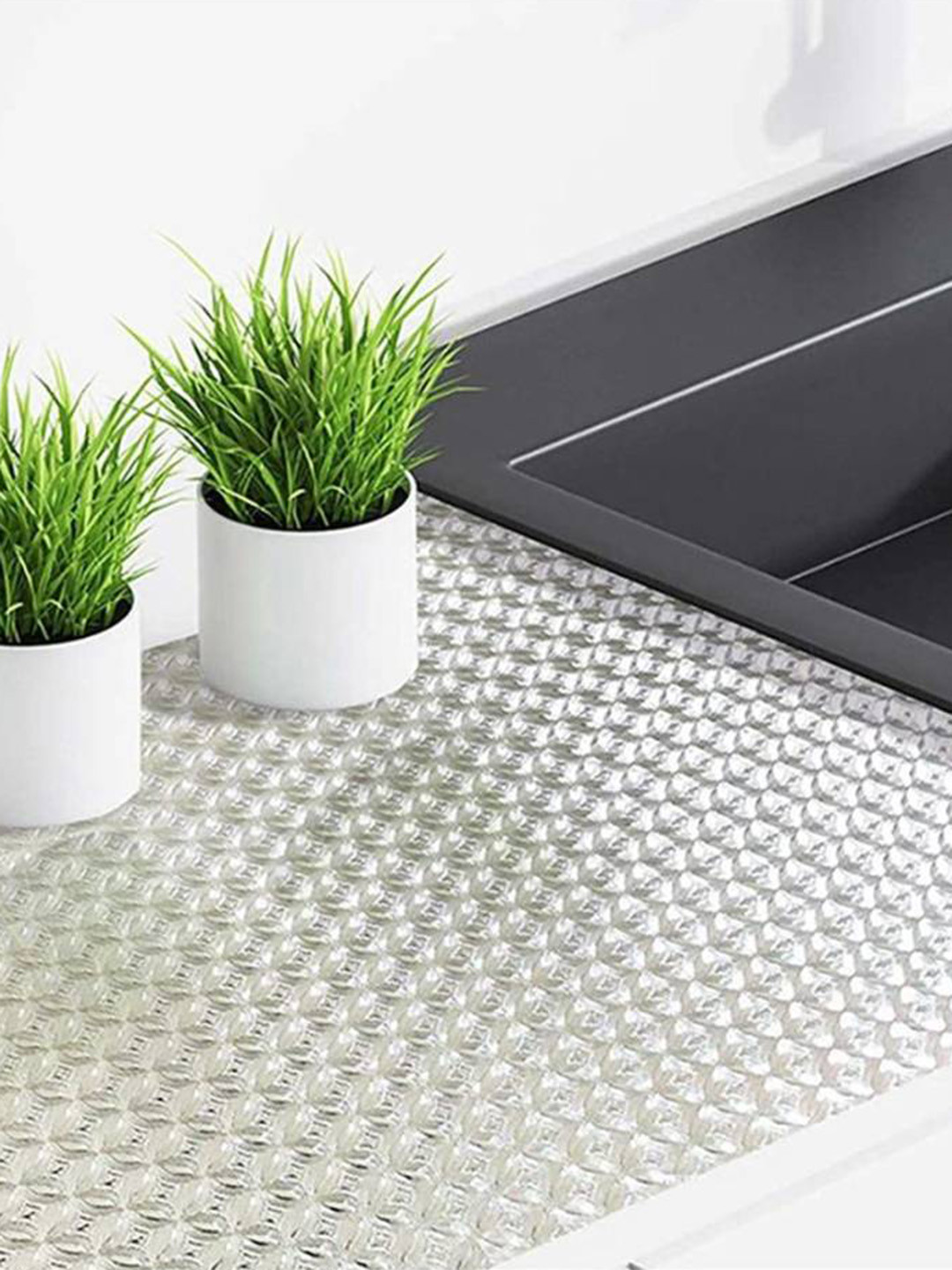 Jaamso Royals Silver Toned Small Square Design Vinyl Oil Proof Wallpaper