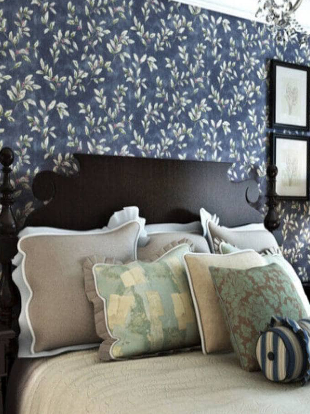 Jaamso Royals Blue & White Leaves Design Vinyl Self Adhesive Wallpaper