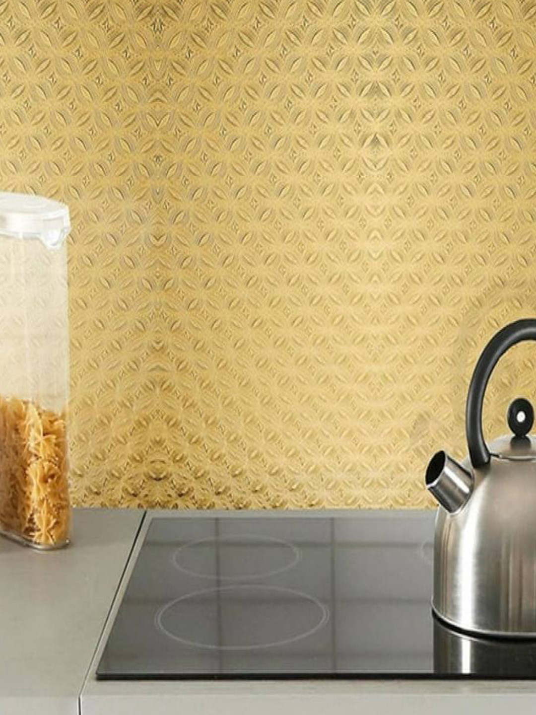 Jaamso Royals Gold Toned Small Square Design Vinyl Kitchen Wallpaper