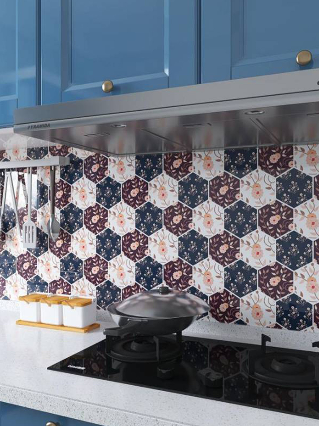 Jaamso Royals Blue Horizontal Design With Leaves Vinyl Kitchen Wallpaper