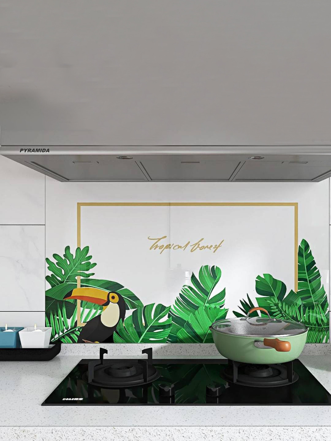 Jaamso Royals Green Leaves Oil Proof Rust Proof Kitchen Wallpaper