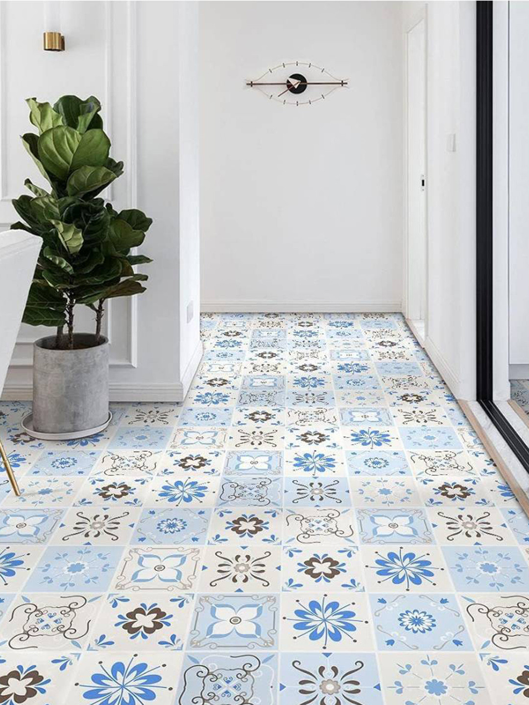 Jaamso Royals White & Blue Mosiac Design Kitchen Floor Sticker Wallpaper