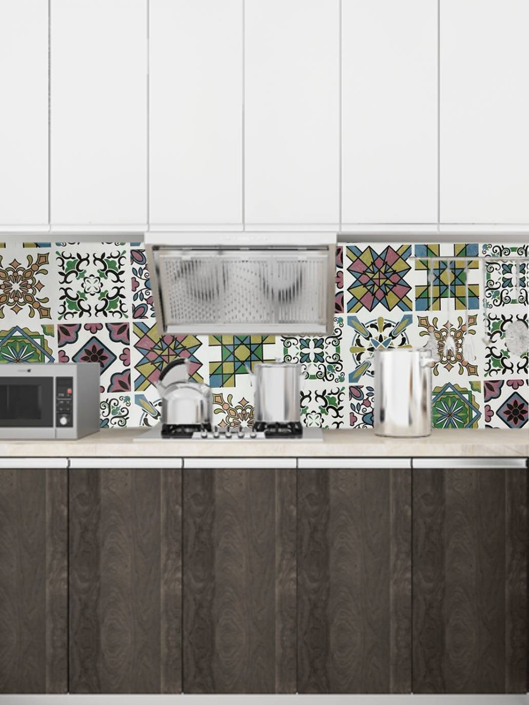 Jaamso Royals Green & White Square Tile Design Kitchen Wallpaper