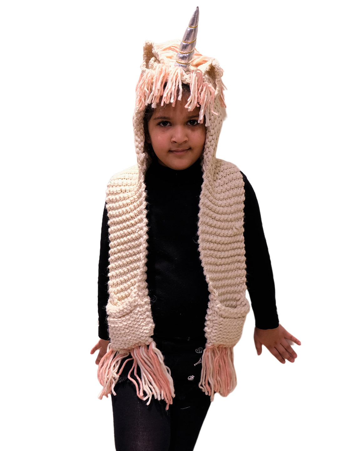 TIPY TIPY TAP Girls Self Design Woollen Beanie Unicorn Hooded Muffler