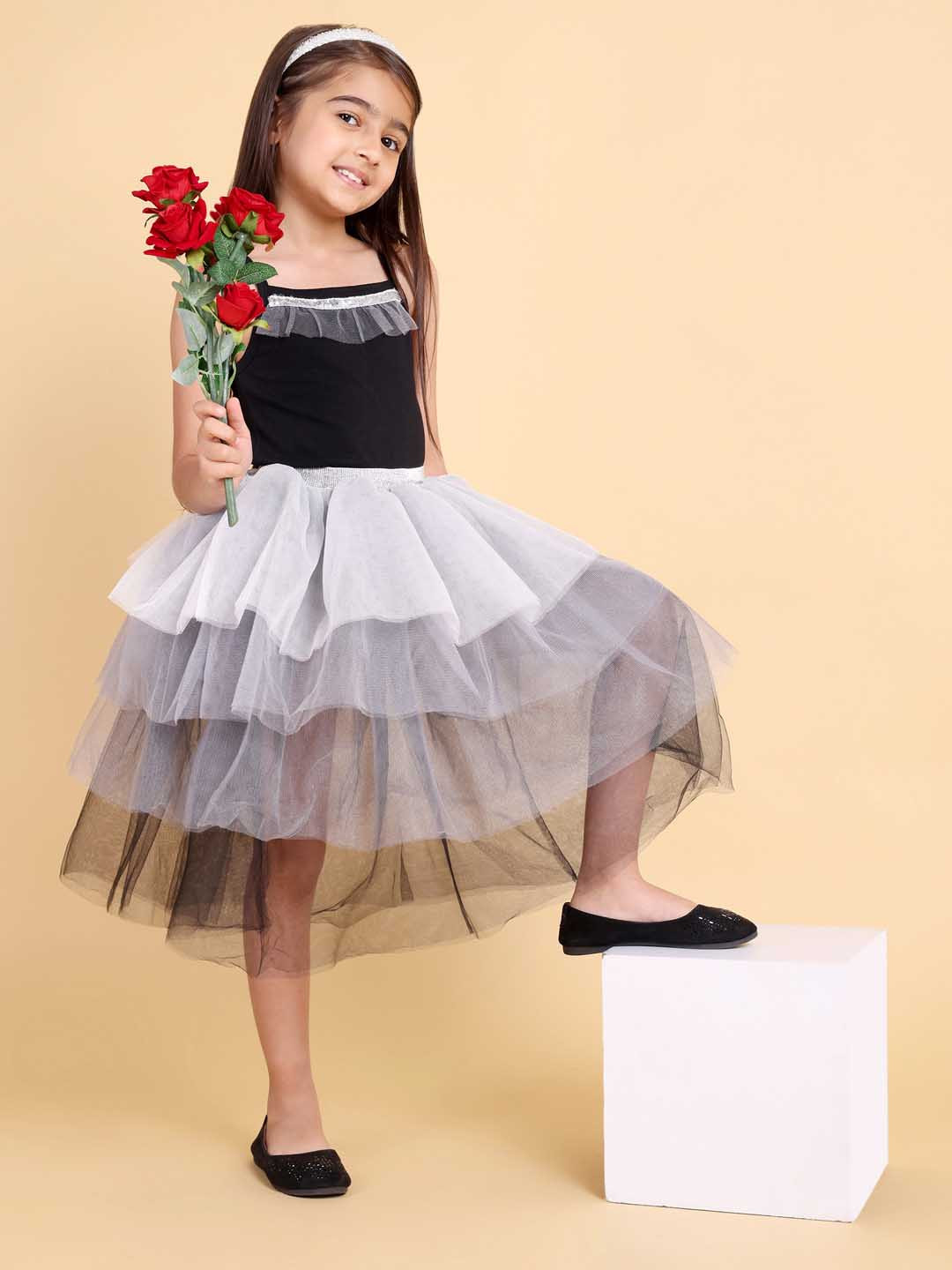 HERE&NOW Girls Shoulder Strap Pure Cotton Top With Skirt