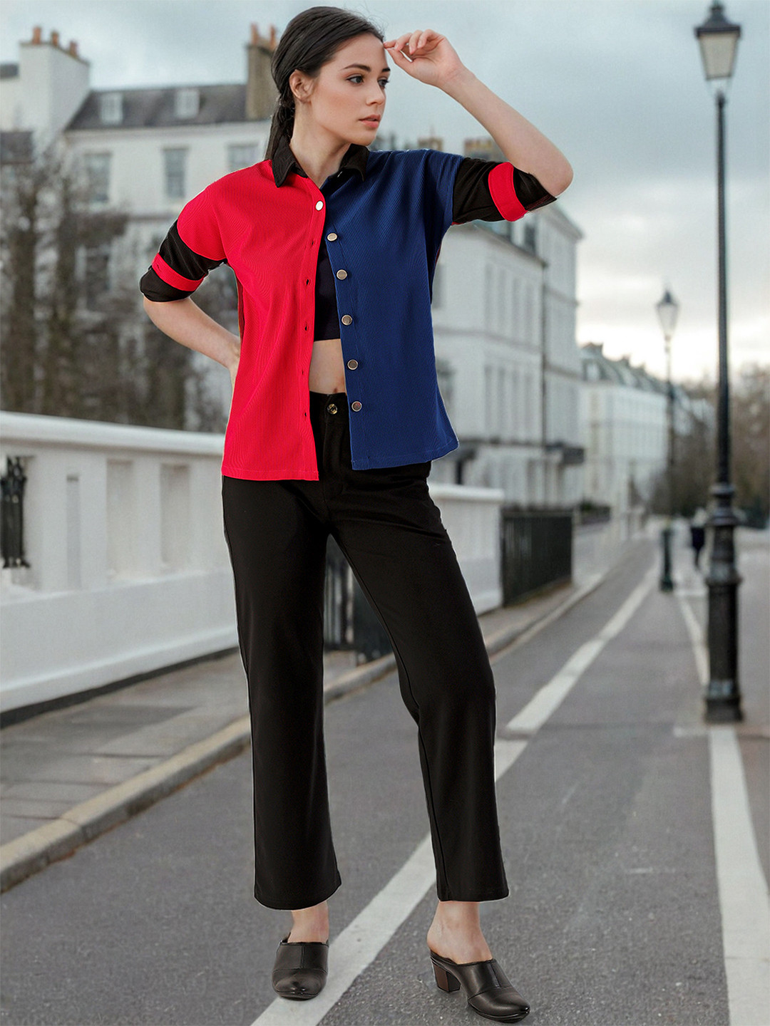 Freehand by The Indian Garage Co Boxy Colourblocked Drop-Shoulder Sleeves Casual Shirt