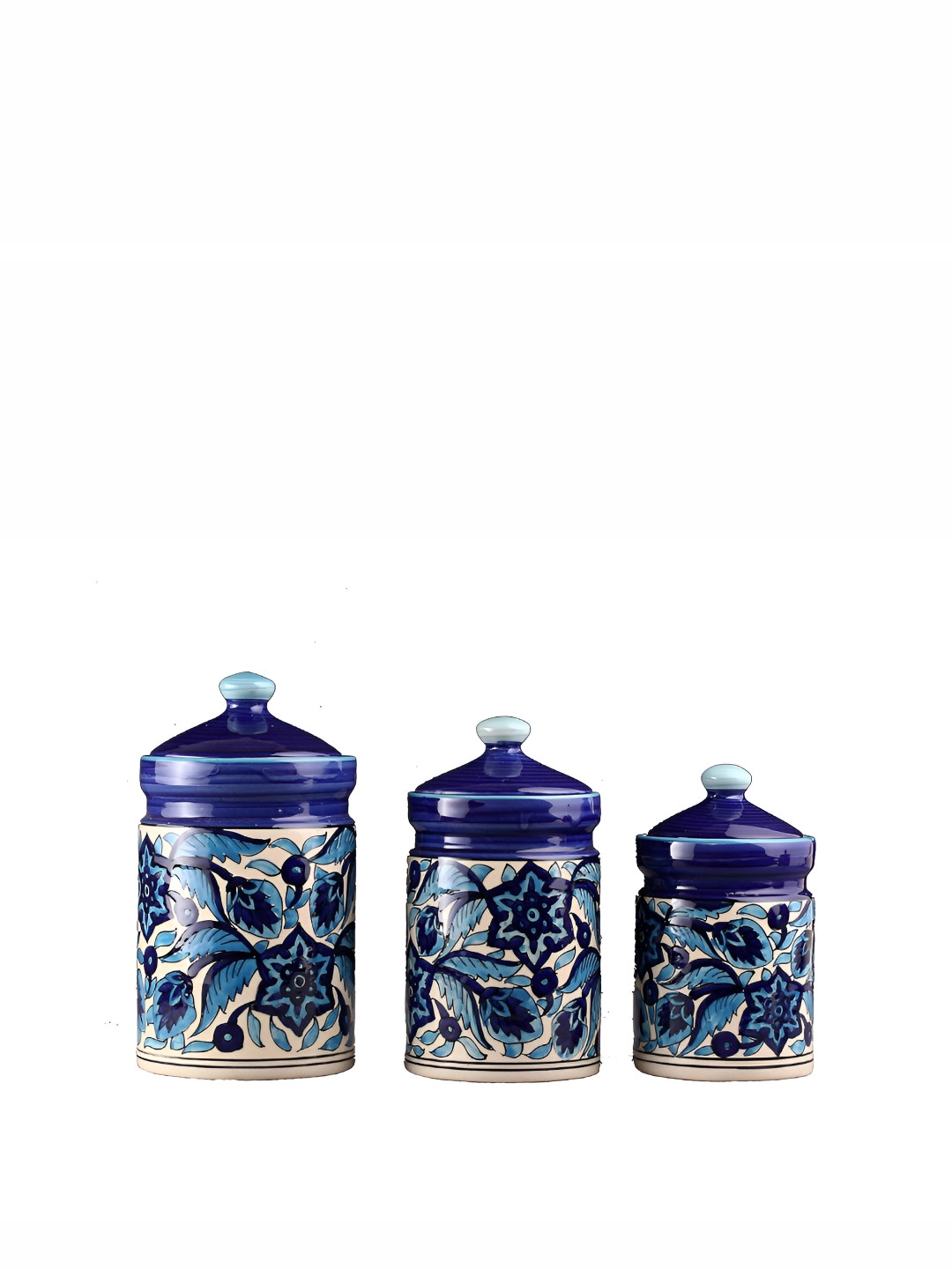 Caffeine Handmade White Floral Ceramic Dishwasher Safe 3 Piece Clip-On Canister