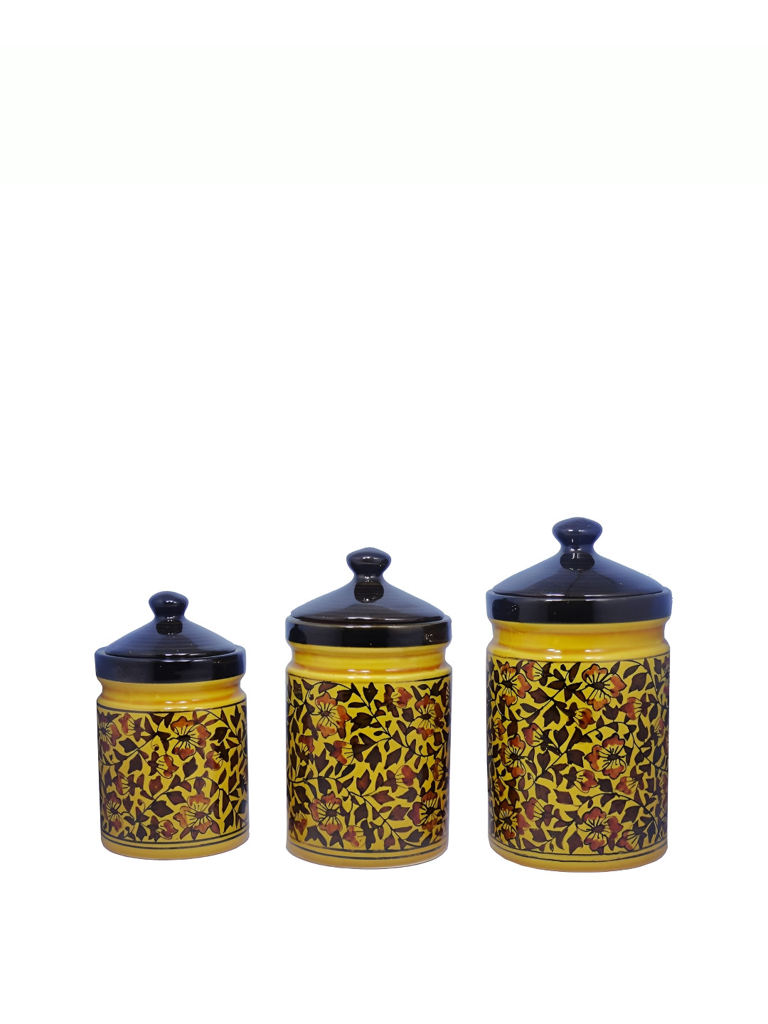 Caffeine Brown Floral Ceramic Dishwasher Safe 3 Piece Clip-On Canister