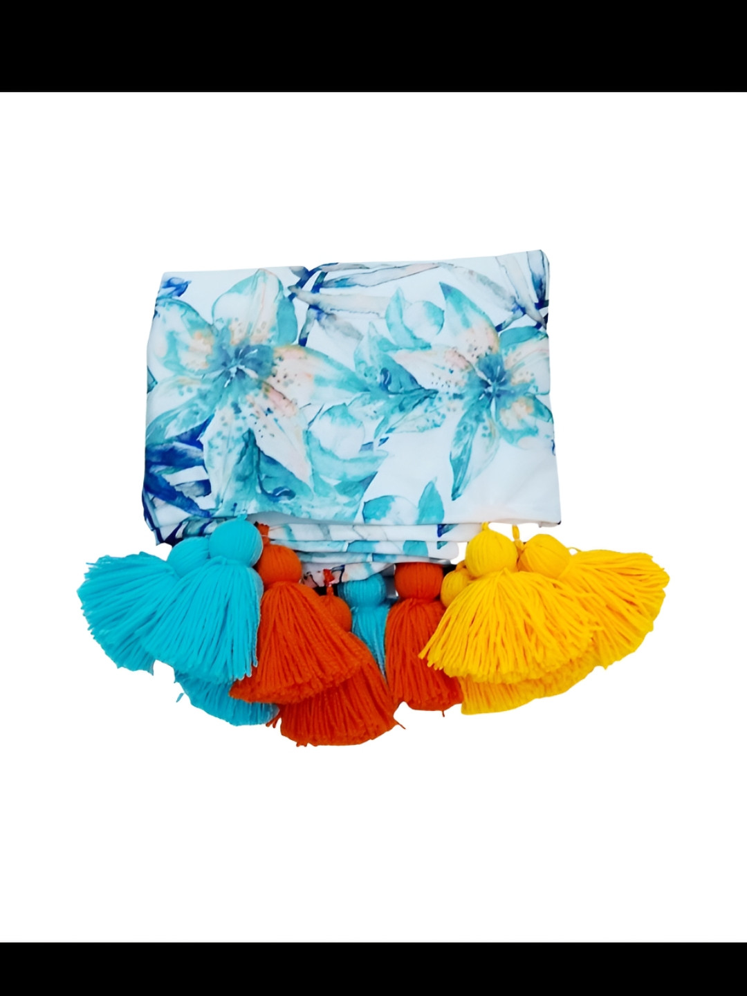 THROWPILLOW Blue & White Floral Printed With Tasselled Border Fridge Cover