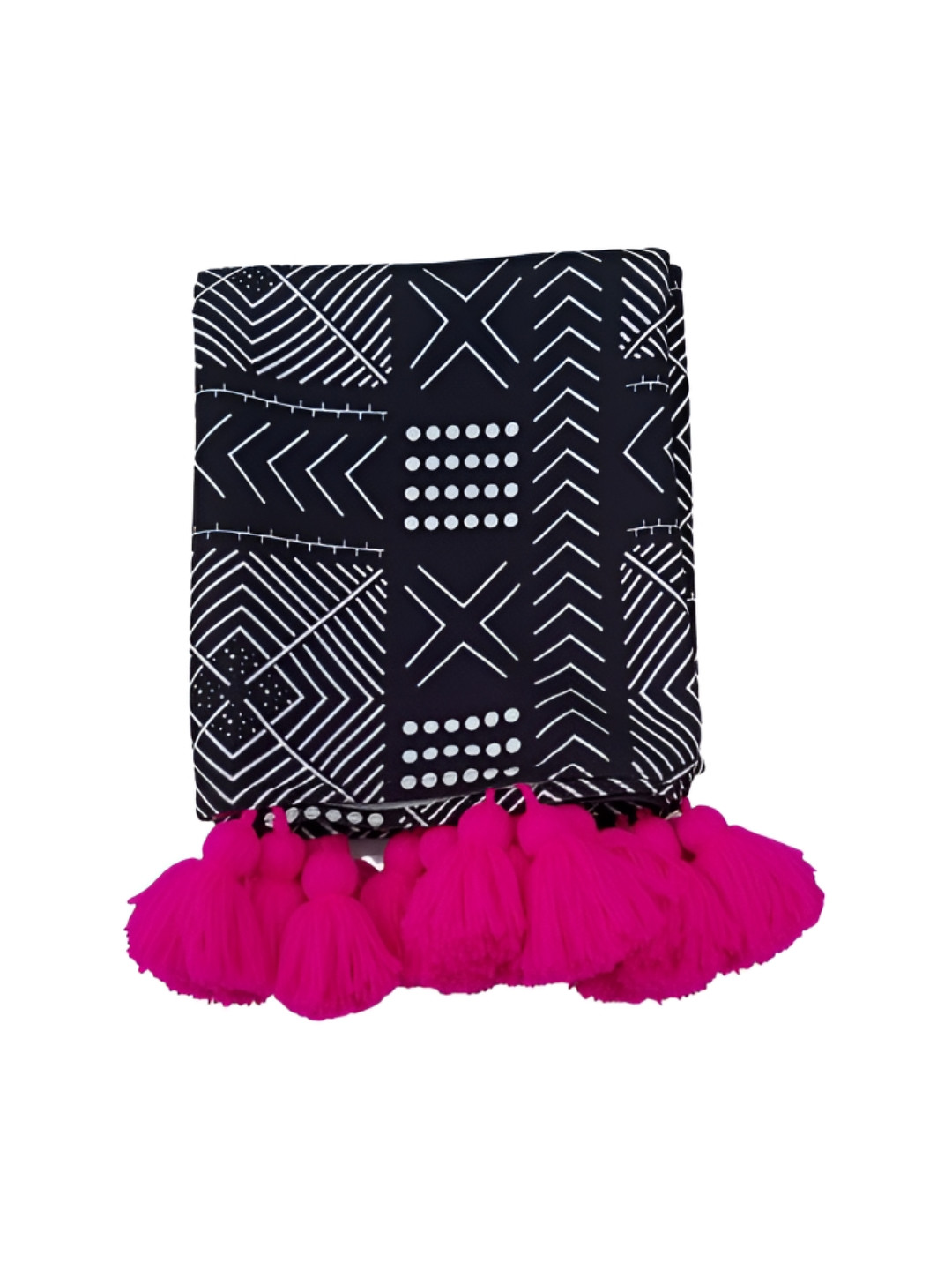 THROWPILLOW Black & White Tribal Printed With Tasselled Border Fridge Cover