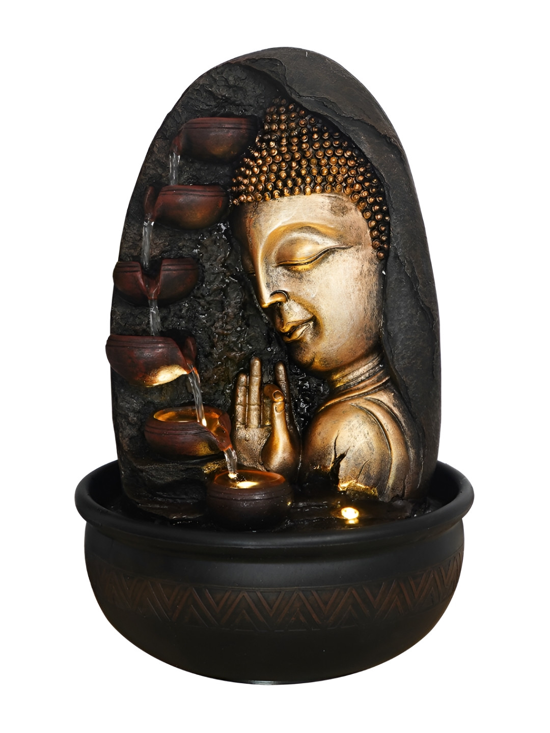 CHRONIKLE Brown Textured Buddha Indoor Fountain
