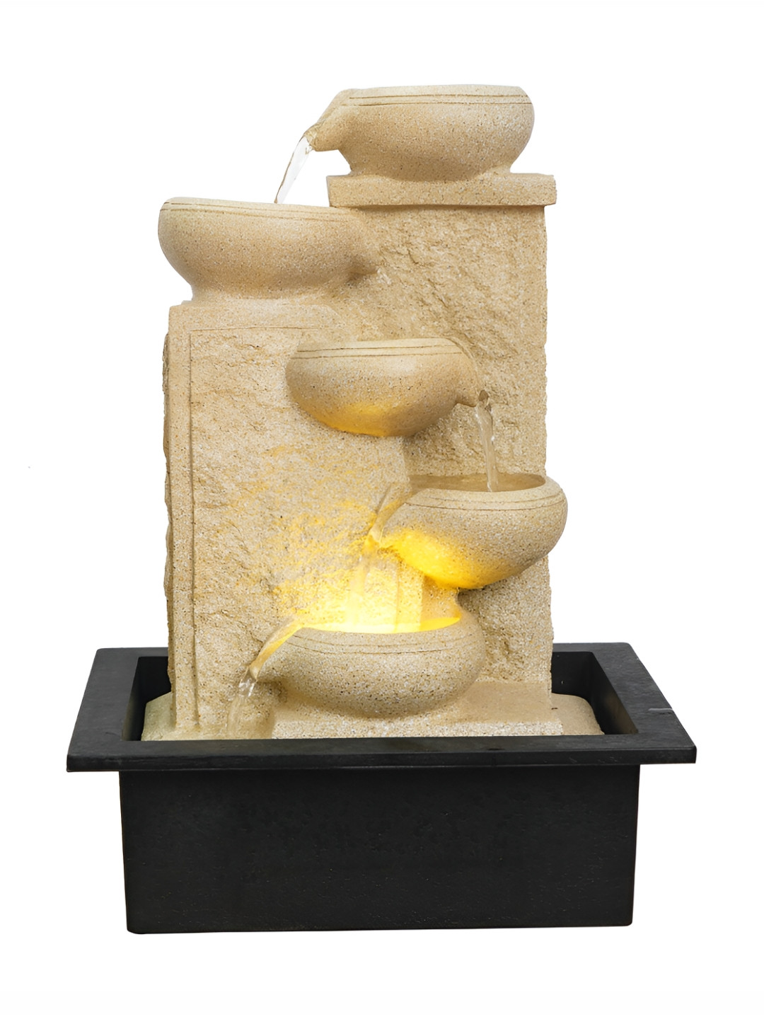 CHRONIKLE Cream & Black 5-Step Diya Water Fountain With LED Light