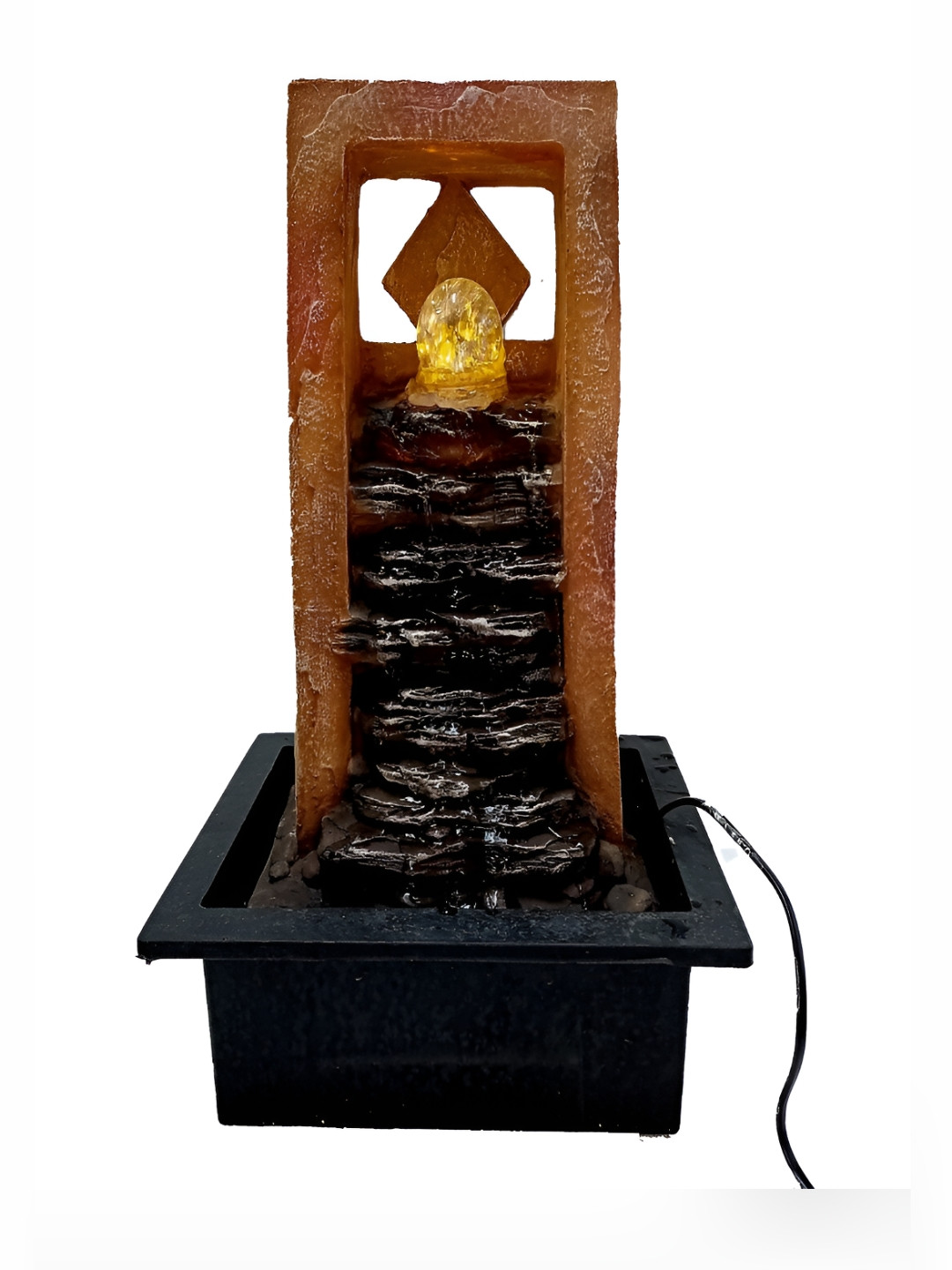 CHRONIKLE Brown & Black Table Top Water Fountain With LED Light Crystal Ball