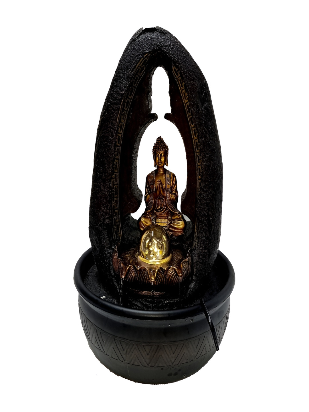 CHRONIKLE Brown Buddha Idol Water Fountain With LED Crystal Ball