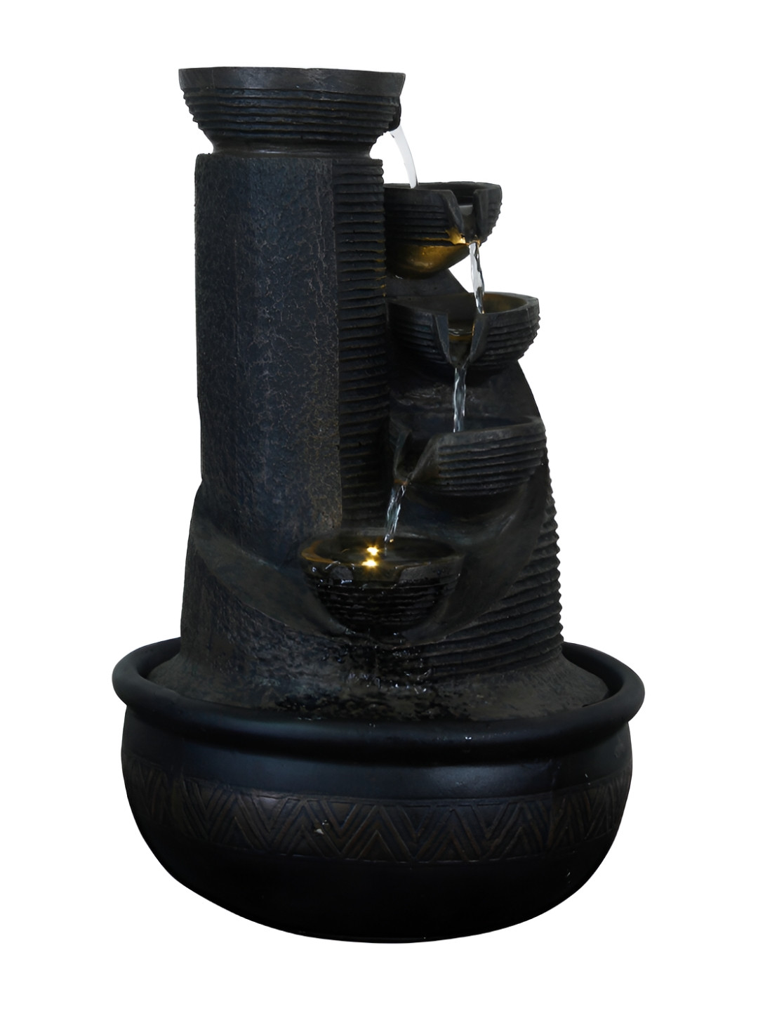 CHRONIKLE Black 5-Step Diya Water Fountain With LED Light