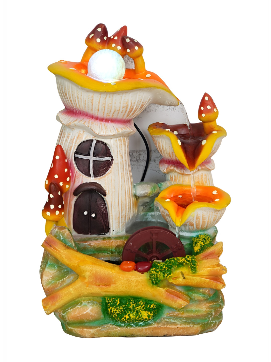 CHRONIKLE Cream & Yellow Cabin Water Fountain With LED Crystal Ball