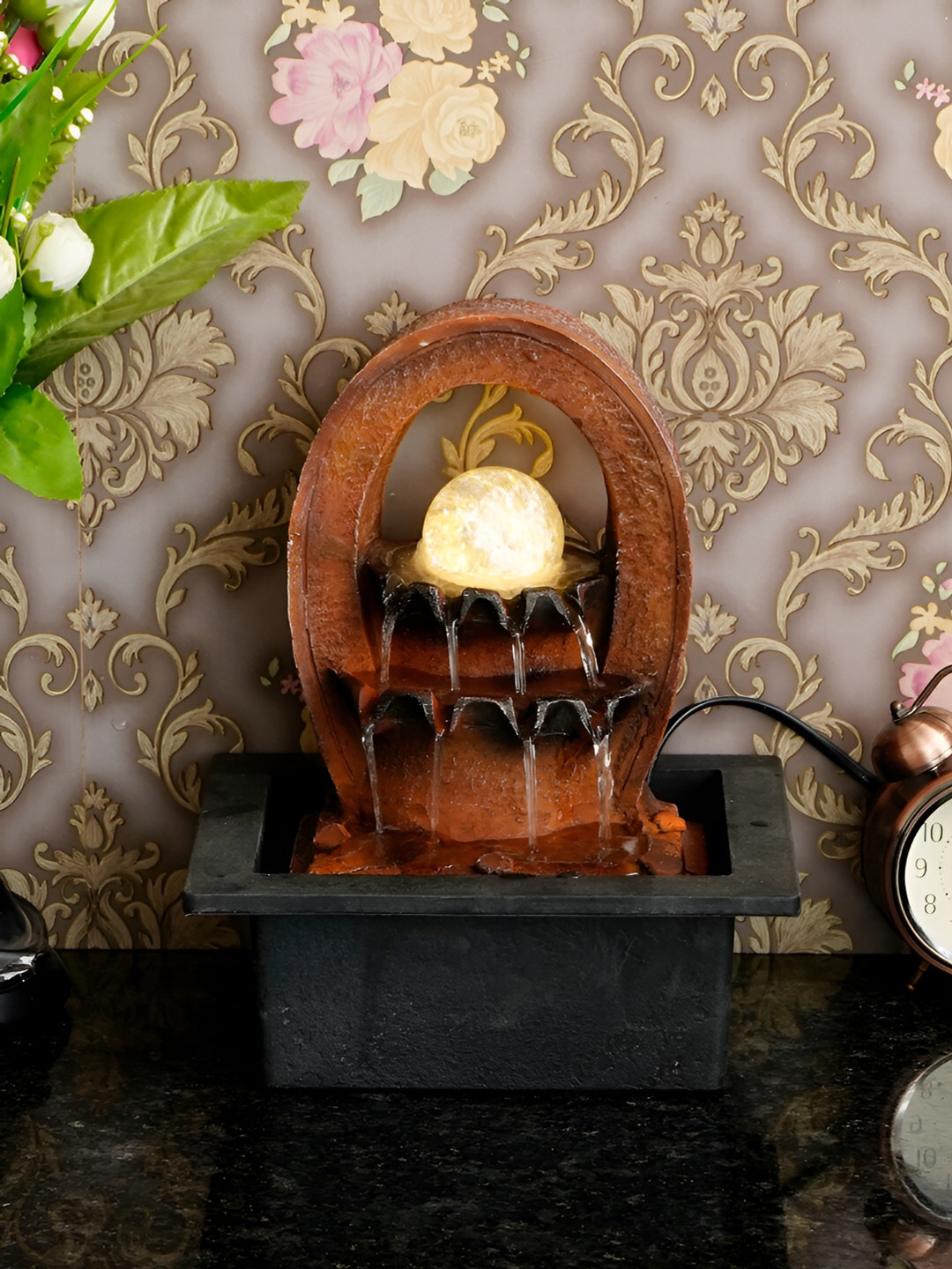 CHRONIKLE Brown & Black 2-Step Water Fountain With LED Crystal Ball